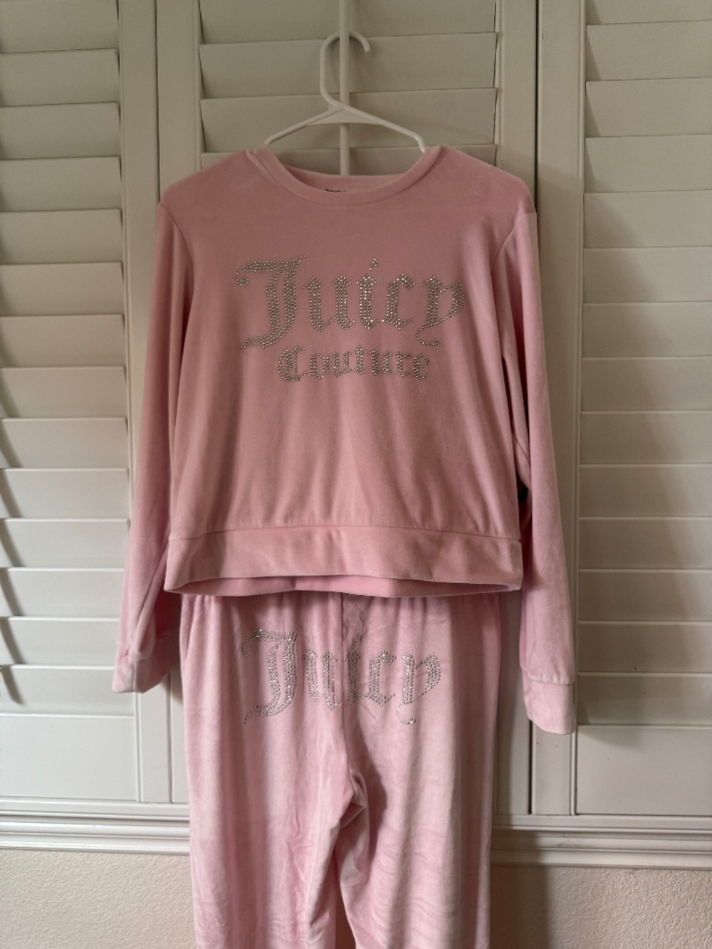 Juicy Couture Velour Crew Neck Lounge Set with Rhinestone detail